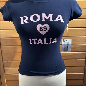 BNWT by Harlow Navy Tee with Pink Lettering